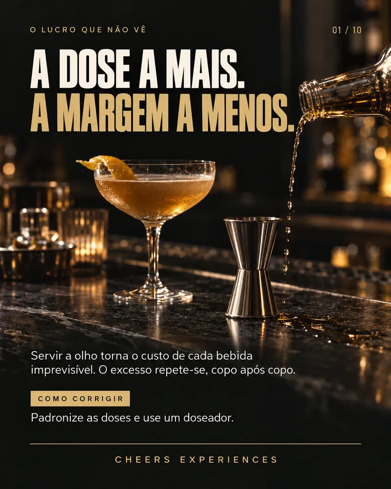 01/10 · A dose a mais. A margem a menos. Servir a olho torna o custo de cada bebida imprevisível. O excesso repete-se, copo após copo. Como corrigir: Padronize as doses e use um doseador.